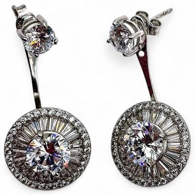 Sale Photo Thumbnail #30: FZN 925 Sterling Silver Cubic Zirconia Halo Earrings