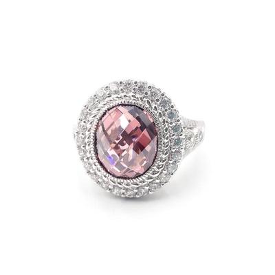 Sale Photo Thumbnail #105: Judith Ripka Sterling Silver Pink Stone Halo Ring