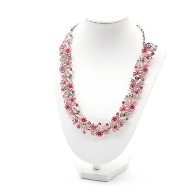 Sale Photo Thumbnail #142: Floral-Themed Pink Enamel Necklace w/ Metal Chain