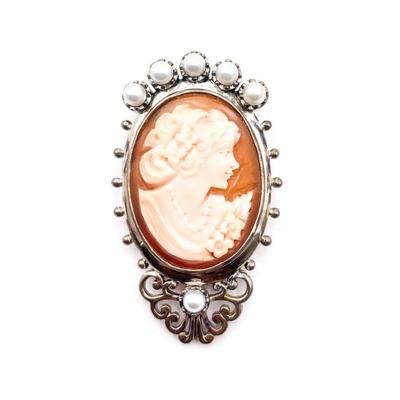 Sale Photo Thumbnail #122: SLSR Sterling Silver Shell Cameo Brooch Pendant