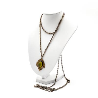 Sale Photo Thumbnail #267: Vintage Olive Green Stone Silver Brass Necklace