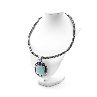 Sale Photo Thumbnail #97: Sterling Silver Necklace w/ Larimar, Lapis Lazuli & Detailed Pendant