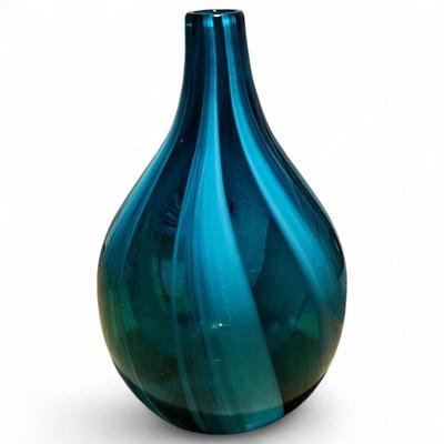 Sale Photo Thumbnail #16: Aqua Blue/White Swirl Glass Vase