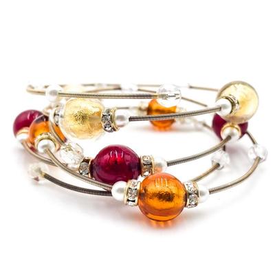 Sale Photo Thumbnail #233: Bypass Bracelet w/ Amber, Ruby Red Glass, Rhinestones