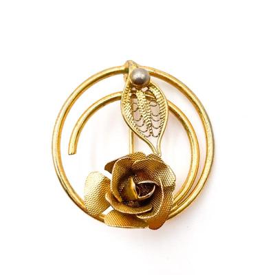 Sale Photo Thumbnail #235: Sarah Coventry Gold-Tone Rose Brooch, 1990s
