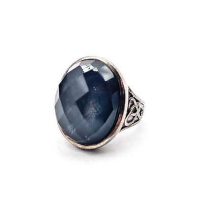 Sale Photo Thumbnail #285: Sterling Silver Vintage Style Faceted Grey Quartz Celtic Sides Ring