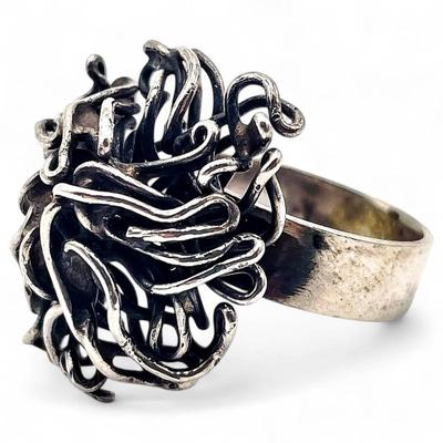 Sale Photo Thumbnail #45: Vintage Sterling Silver Brutalist Ring 6"