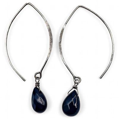 Sale Photo Thumbnail #47: Angled Sterling Silver Earrings w/ Black Stone