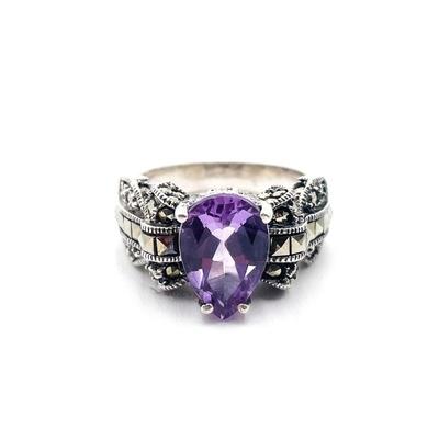 Sale Photo Thumbnail #120: Judith Jack Sterling Silver Amethyst Marcasite Ring