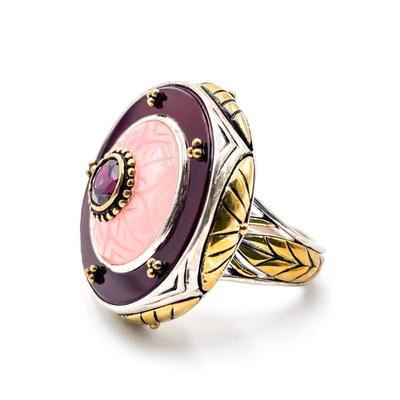 Sale Photo Thumbnail #88: Sterling Silver & Bronze Scroll Ring w/ Spinel
