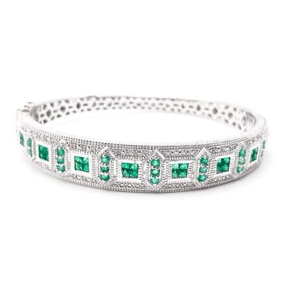 Sale Photo Thumbnail #166: Emerald & Diamond 925 Sterling Silver Bangle Bracelet
