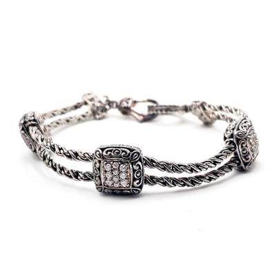 Sale Photo Thumbnail #170: Vintage Sterling Silver Double Cable Bracelet w/ Cubic Zirconia