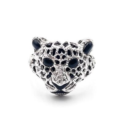 Sale Photo Thumbnail #85: Sterling Silver 925 Leopard Ring w/ Onyx & Diamonds