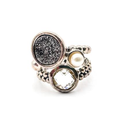 Sale Photo Thumbnail #278: Michael Dawkins 925 Sterling Silver Druzy Quartz, Topaz & Pearl Ring