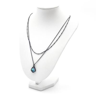 Sale Photo Thumbnail #151: Vintage Gunmetal Double Chain Necklace w/ Dichroic Glass Pendant