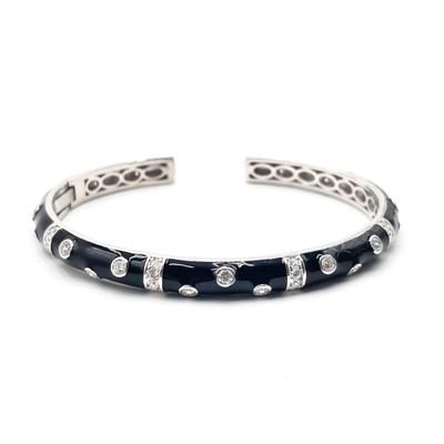 Sale Photo Thumbnail #162: Sterling Silver Bangle Bracelet w/ Black Enamel & Rhinestones