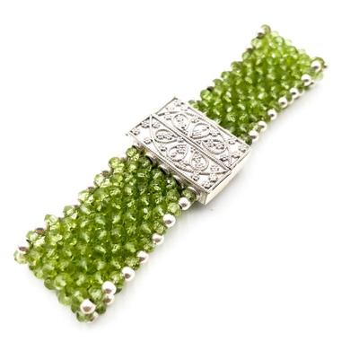 Sale Photo Thumbnail #202: Green Beaded Bracelet w/ Silver-Tone Clasp, 7.5"
