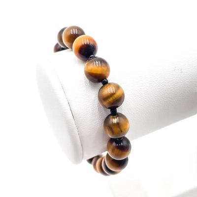 Sale Photo Thumbnail #268: Round Tiger Eye Gemstone Beaded Stretch Bracelet