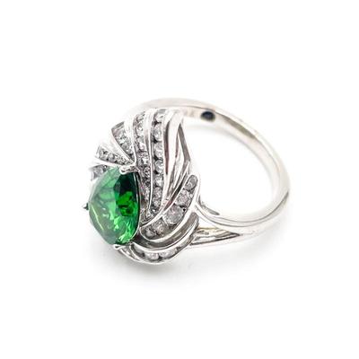 Sale Photo Thumbnail #72: Green & White Cubic Zirconia Platineve Ring