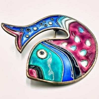 Sale Photo Thumbnail #61: David-Andersen Sterling Silver Enamel Fish Brooch