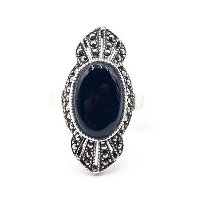 Sale Photo Thumbnail #74: Sterling 925 Ring w/ Black Onyx & Marcasite Accents