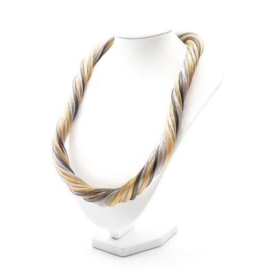 Sale Photo Thumbnail #20: Tri-Tone Braided Mesh Necklace in Silver, Gold, & Gray