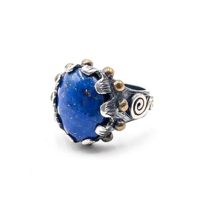Sale Photo Thumbnail #205: Sterling Silver & Brass Ring w/ Blue Stone
