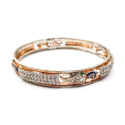 Sale Photo Thumbnail #240: Gold & Silver-Toned Peacock Bangle Bracelet w/ Zirconia