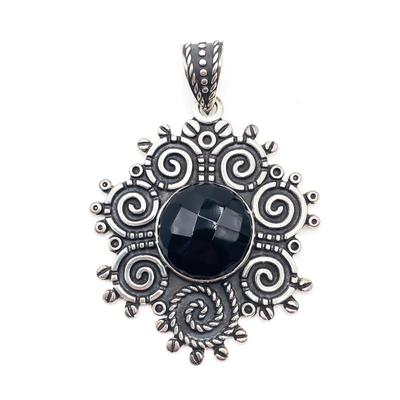 Sale Photo Thumbnail #178: Sterling Silver 925 Mexican Black Onyx Pendant, 2"