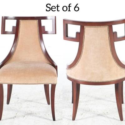 Thomas Pheasant for Baker Furniture Modern Geometric Greek Dining Chairs with Stud Detail Set of 6