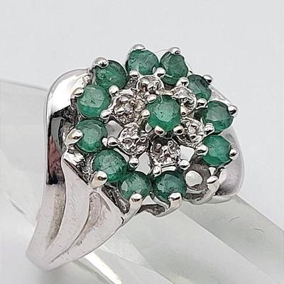 10K Emerald and Diamond White Gold Ring by J. M. Fox/Samuel Aaron