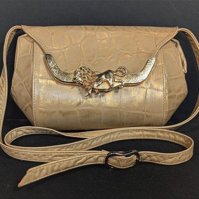 Vintage Atalla Shimmery Gold Leather Purse with Lion Head Closure