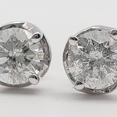 14K Diamond Cluster Stud Earrings with Center Stone and Accent Diamonds in Mounting