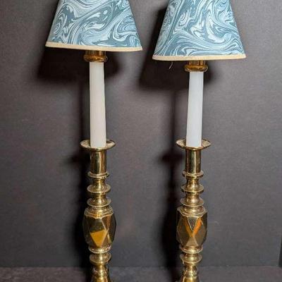 Pair of Antique Brass English "The Diamond Prince" Candlesticks