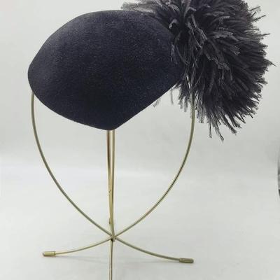 Vintage Frank Olive Private Collection Black Felt and Feather Hat/Fascinator