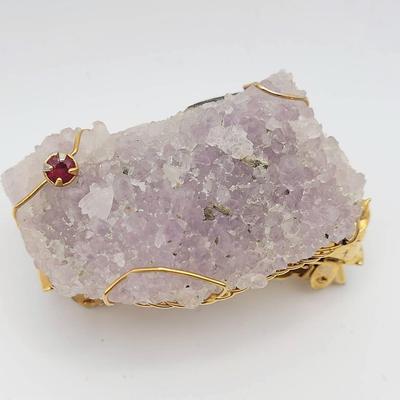 Vintage Hobe Amethyst and Ruby Hair Barrette