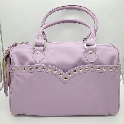 Elezar Lilac Purple Leather Handbag with Silver Stud Details