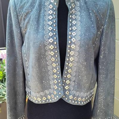 Double D Ranch Western Leather Crop Jacket with Stud and Stitch Details | Medium