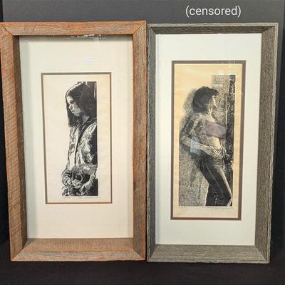 Pair of 1970s Framed Woodcuts of Women by Dan 
Quest | Charley | Judith
