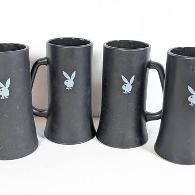 From Bunny Patsy's Collection | 4 Playboy Club Matte Black Glass Beer Mug with Bunny Logo