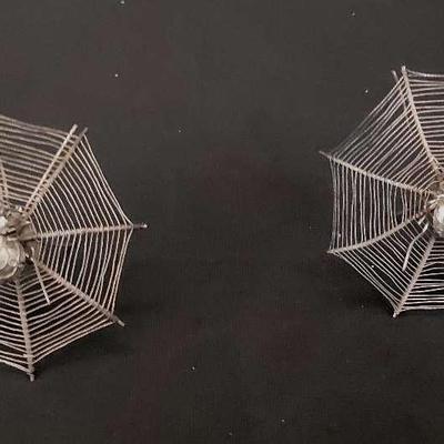 Pair of Antique Chinese Hairpins – Spider and Web Motif, 