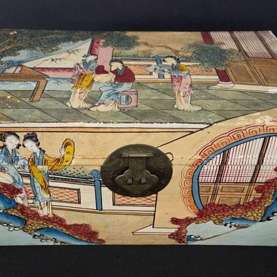 Antique Chinese Polychrome Pigskin Trunk/Box – 19th Century/Qing Dynasty