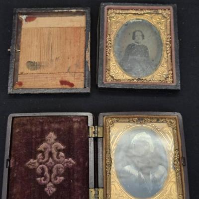 Pair of Antique Cased Portrait Photographs – Man & Woman (Mid-19th Century, Ambrotype/Tintype)