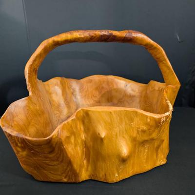 Burl wood carved basket