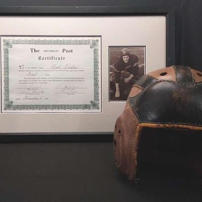 1947 Cincinnati Post High School All Star Certificate & 1950 Helmet