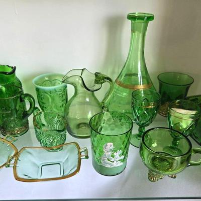 Vintage Green Glass, Heisey, Mary Gregory 