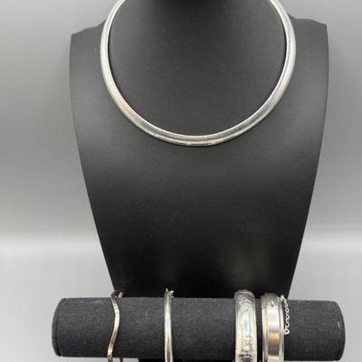 Sterling Silver 16” Necklace And Four Bangle Bracelets 