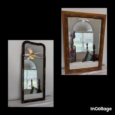 Queen Anne Looking Glass Mirror, Beveled Nouveau Floral Mirror