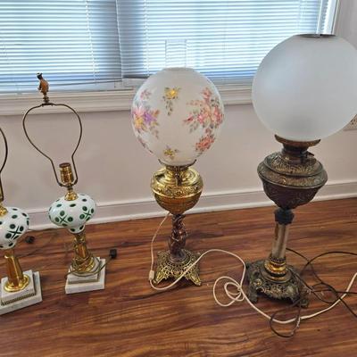 4 Vintage Lamps Gone With The Wind & Bohemian Glass