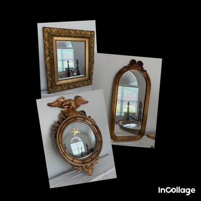 Three Gold Ornate Wall Mirrors 